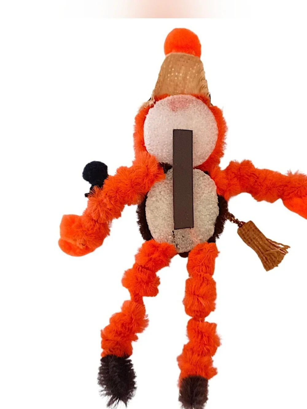 Vtg 70s Pumpkin Halloween Magnet Chenille Pipe Cleaner Scarecrow Googly Eyes